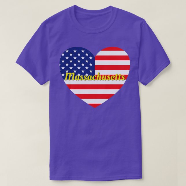 Massachusetts American Flag Heart T-Shirt (Design vorne)