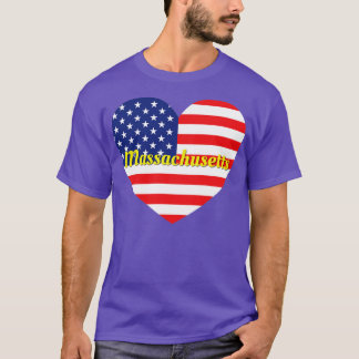 Massachusetts American Flag Heart T-Shirt