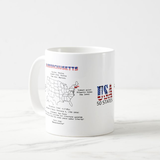 Massachusetts American Staat auf einer Karte und D Kaffeetasse (Vorderseite Links)