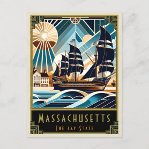 Massachusetts   Art Deco Postkarte