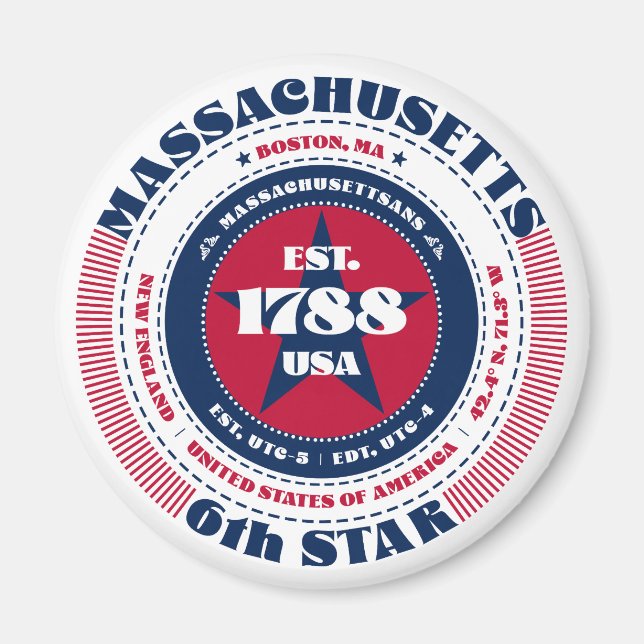 Massachusetts Circle Typografy Souvenir Magnet (Vorne)