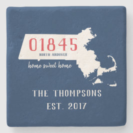 Massachusetts Custom Town Zip Code Trinkküsten Steinuntersetzer
