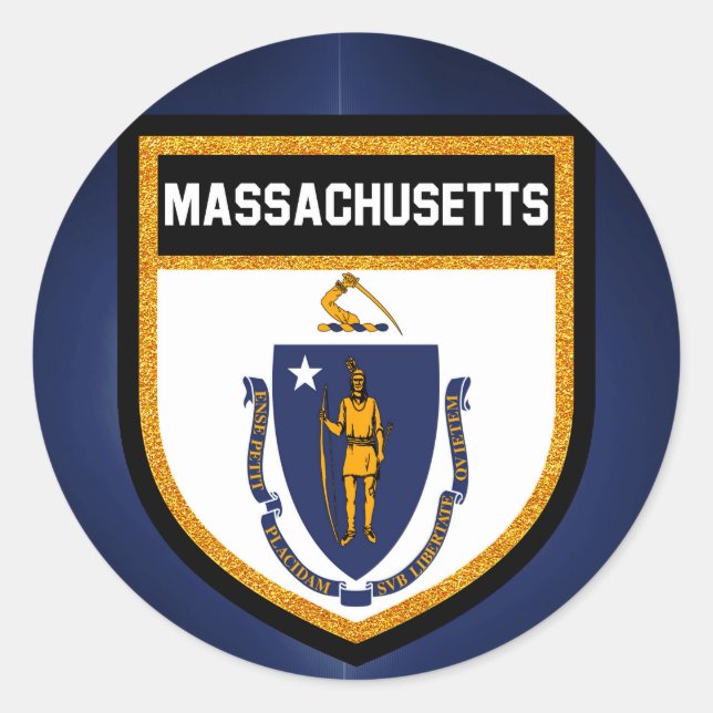 Massachusetts-Flagge Runder Aufkleber (Vorderseite)