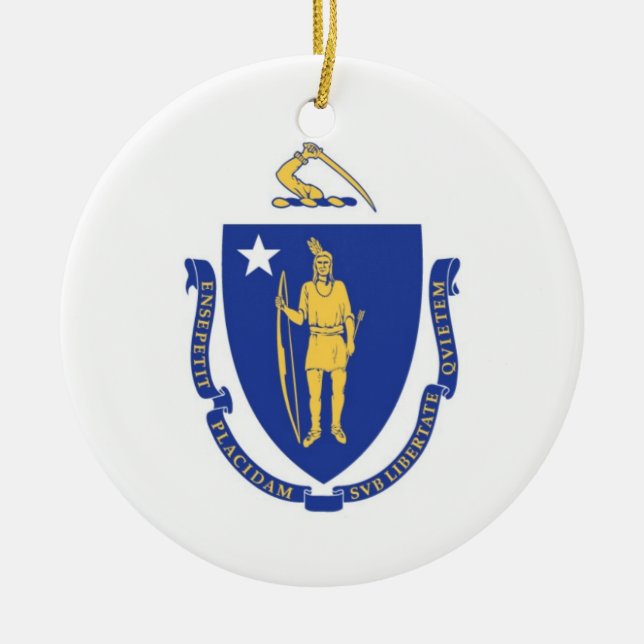 Massachusetts-Flaggen-Verzierung Keramik Ornament (Vorne)