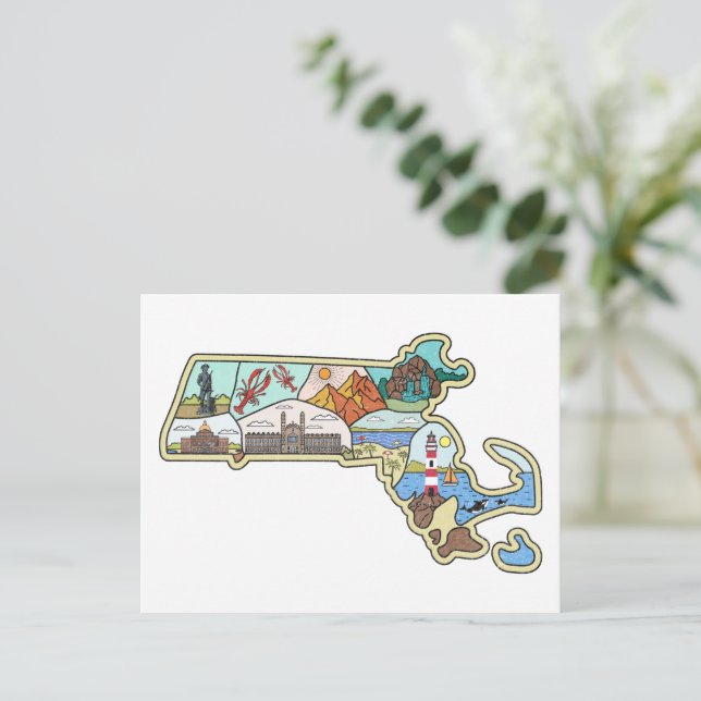 Massachusetts Karte Boston Cape Cod Salem Souvenir (Stehend Vorderseite)