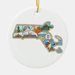 Massachusetts Karte Boston Cape Cod Salem Souvenir Keramik Ornament