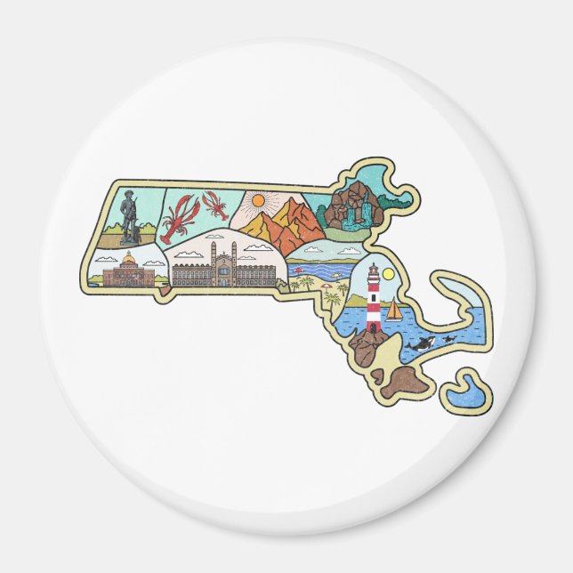 Massachusetts Karte Boston Cape Cod Salem Souvenir Magnet (Vorne)