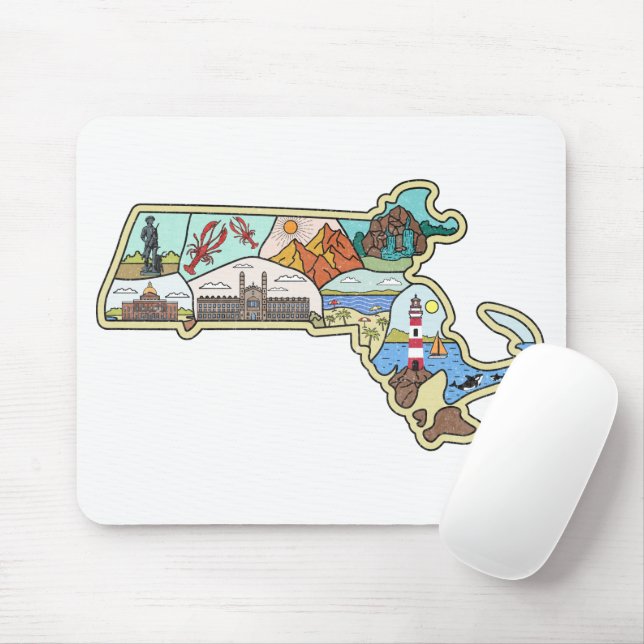 Massachusetts Karte Boston Cape Cod Salem Souvenir Mousepad (Mit Mouse)