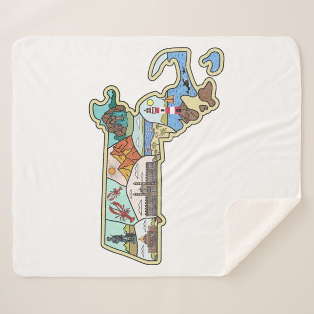 Massachusetts Karte Boston Cape Cod Salem Souvenir Sherpadecke (Vorderseite (Horizontal))