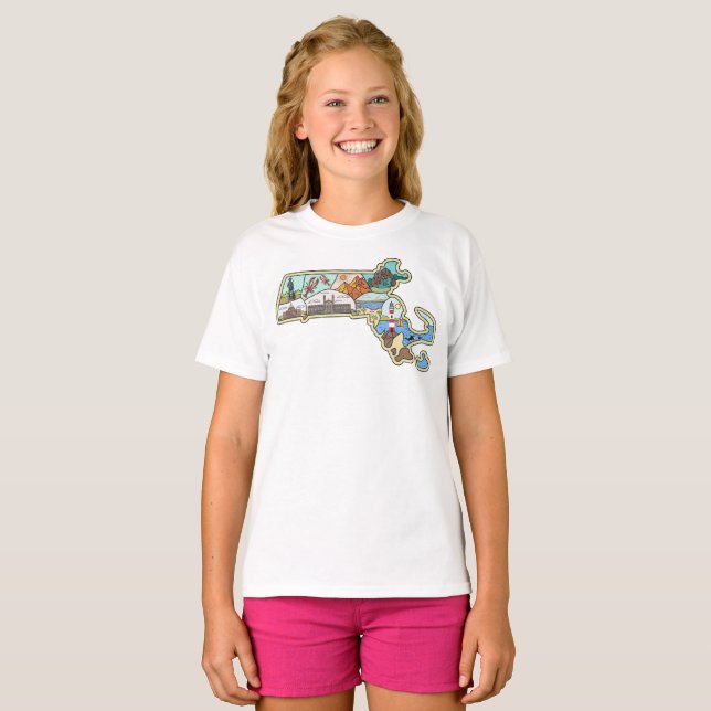Massachusetts Karte Boston Cape Cod Salem Souvenir T-Shirt (Vorne ganz)