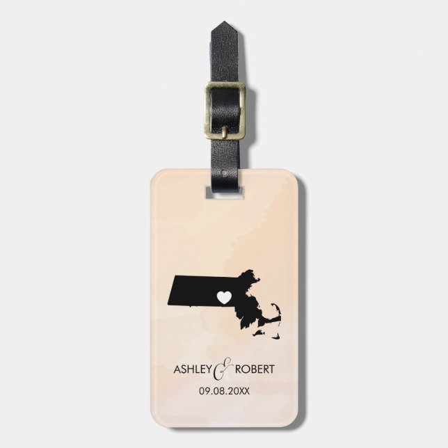 Massachusetts Karte Hochzeitstag, personalisieren Gepäckanhänger (Vorderseite vertikal)