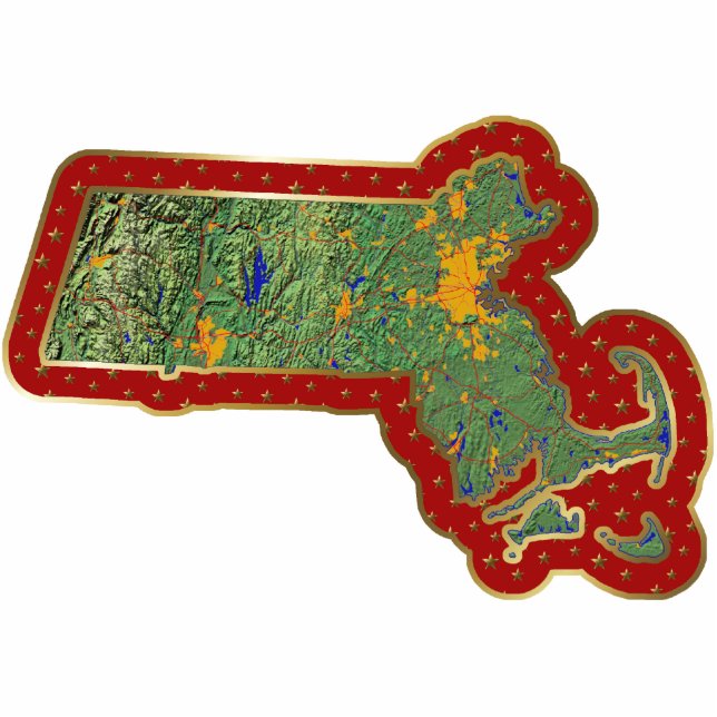 Massachusetts-Karten-Weihnachtsverzierung Fotoskulptur Ornament (Vorne)