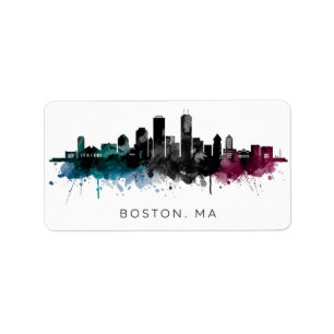Massachusetts-Kunst Boston MA Skyline Aquarell Adressaufkleber