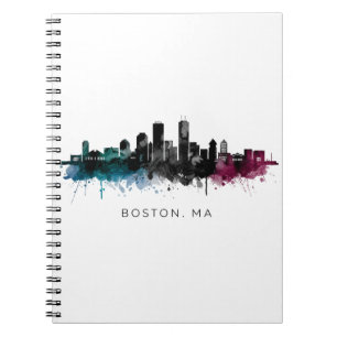 Massachusetts-Kunst   Boston MA Skyline Aquarell Notizblock