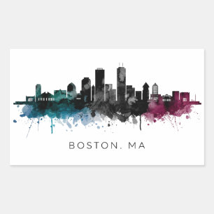 Massachusetts-Kunst Boston MA Skyline Aquarell Rechteckiger Aufkleber