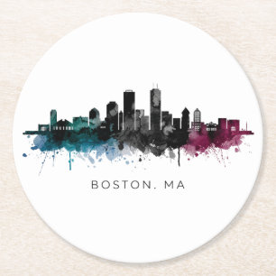 Massachusetts-Kunst Boston MA Skyline Aquarell Runder Pappuntersetzer