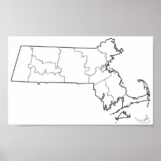Massachusetts Landkreises Leere Kontur Karte Poster