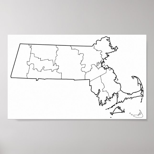 Massachusetts Landkreises Leere Kontur Karte Poster (Vorne)