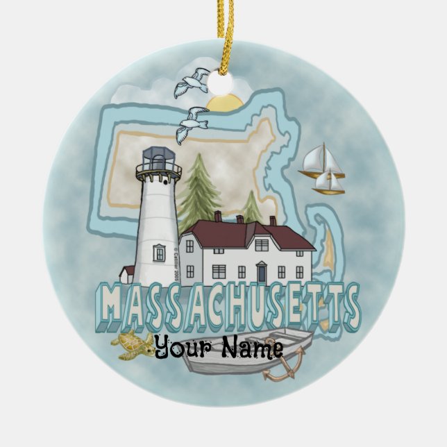 Massachusetts Leuchtturmdekoration Keramik Ornament (Vorne)