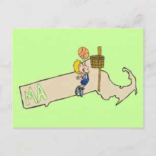Massachusetts MA Karte & Basketball Cartoon Art