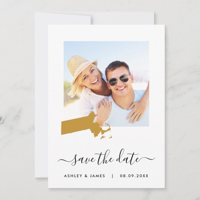 Massachusetts Map Foto Wedding Save the Date Card (Vorderseite)