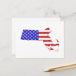Massachusetts Map Shaped Patriotic American Flag Postkarte