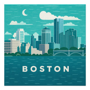 Massachusetts Nacht Stadtbild Boston City Fotodruck