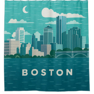 Massachusetts Nacht Stadtbild Boston Stadt Duschvorhang