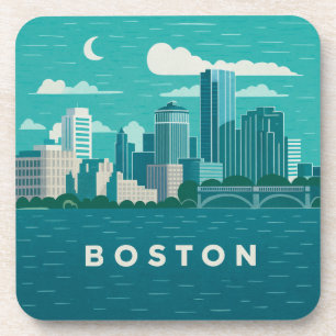 Massachusetts Nacht Stadtbild Boston Stadt Getränkeuntersetzer