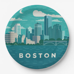 Massachusetts Nacht Stadtbild Boston Stadt Pappteller