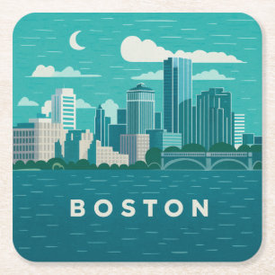 Massachusetts Nacht Stadtbild Boston Stadt Rechteckiger Pappuntersetzer