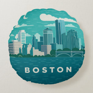 Massachusetts Nacht Stadtbild   Boston Stadt Rundes Kissen