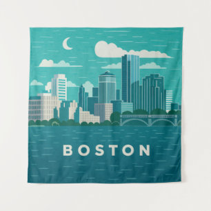 Massachusetts Nacht Stadtbild Boston Stadt Wandteppich
