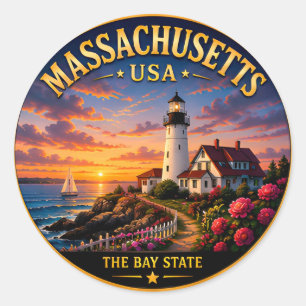 Massachusetts New England Urlaubserinnerungen 🟡 Runder Aufkleber