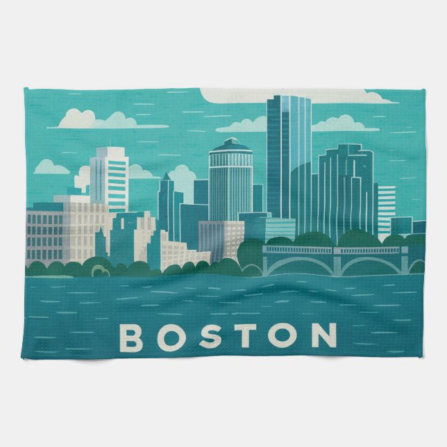 Massachusetts Night Cityscape | Boston City Geschirrtuch (Horizontal)