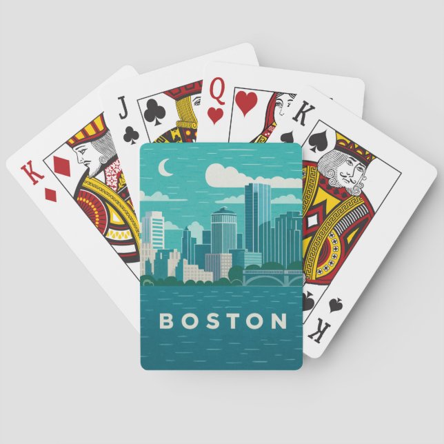 Massachusetts Night Cityscape | Boston City Spielkarten (Rückseite)
