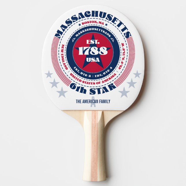 Massachusetts Pride Circular Typografy Monogramm Tischtennis Schläger (Vorderseite)
