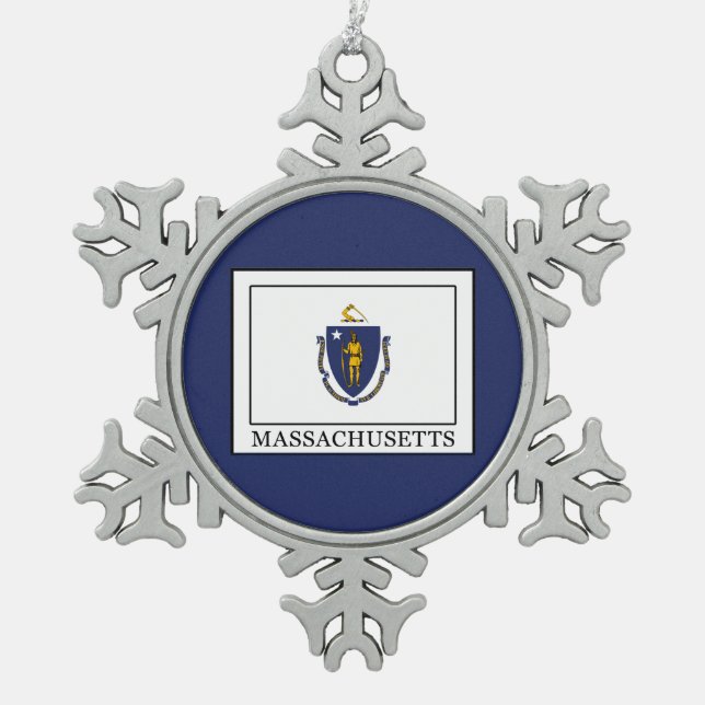 Massachusetts Schneeflocken Zinn-Ornament (Vorderseite)