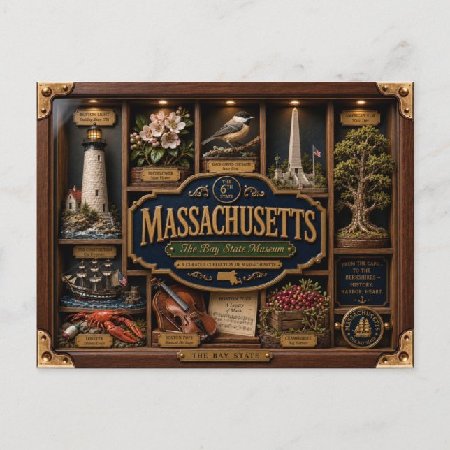 Massachusetts Shadow Box 3D Figurine Staat Postkarte (Vorderseite)