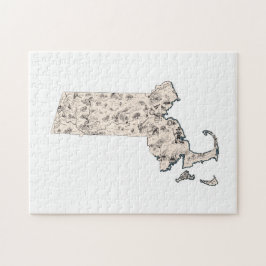 Massachusetts Shaped Vintag Picture Map