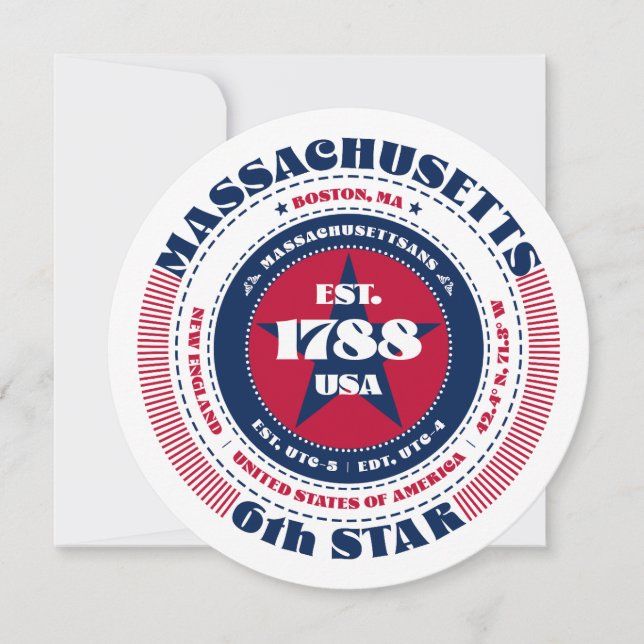 Massachusetts-Staat-Circular Typografy-Flachkarte (Vorderseite)