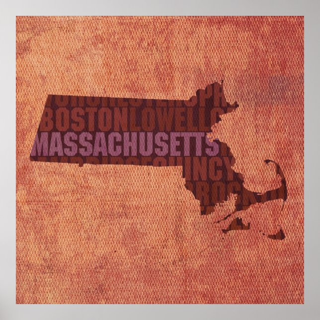 Massachusetts Staat Kontur Word Karte auf Leinwand Poster (Vorne)