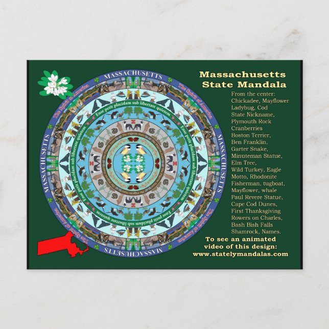 Massachusetts Staat Mandala Postcard Postkarte (Vorderseite)