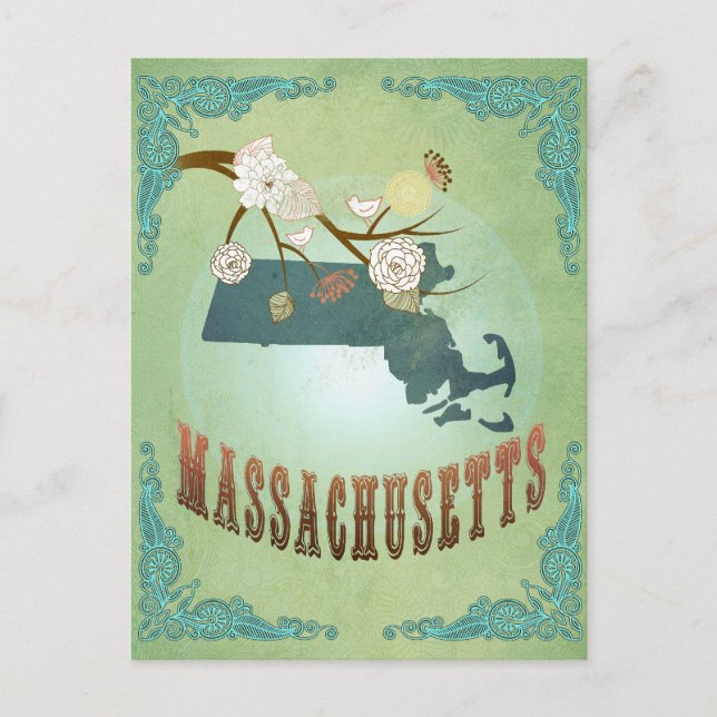 Massachusetts Staat Map - Green Postkarte (Vorderseite)