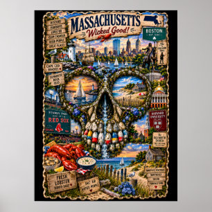 Massachusetts-Totenkopf-Kunstposter State of Min Poster