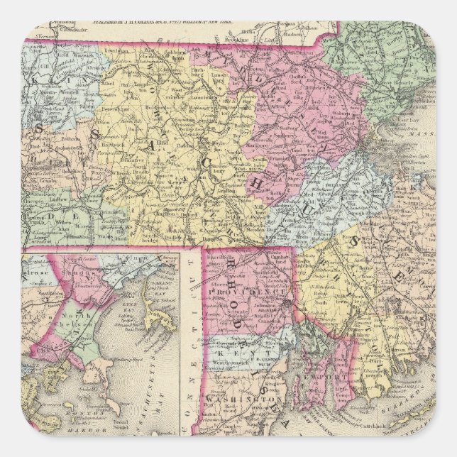 Massachusetts und Insel Rhode 2 Quadratischer Aufkleber (Vorderseite)
