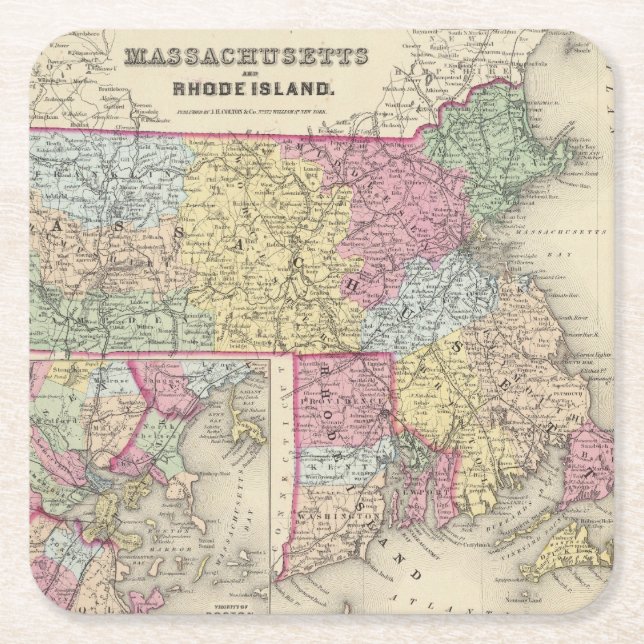 Massachusetts und Rhode Island 2 Rechteckiger Pappuntersetzer (Vorderseite)