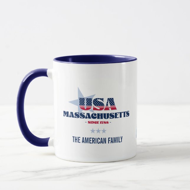 Massachusetts USA 1788 Blue Star Mug personnalisée (Gauche)