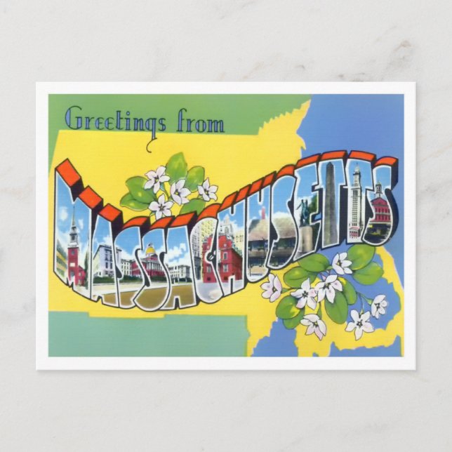 Massachusetts Vintag Big Letters Postcard Postkarte (Vorderseite)