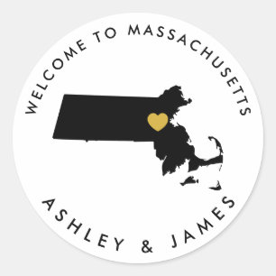 Massachusetts Wedding Welcome Sticker Tag, Schwarz